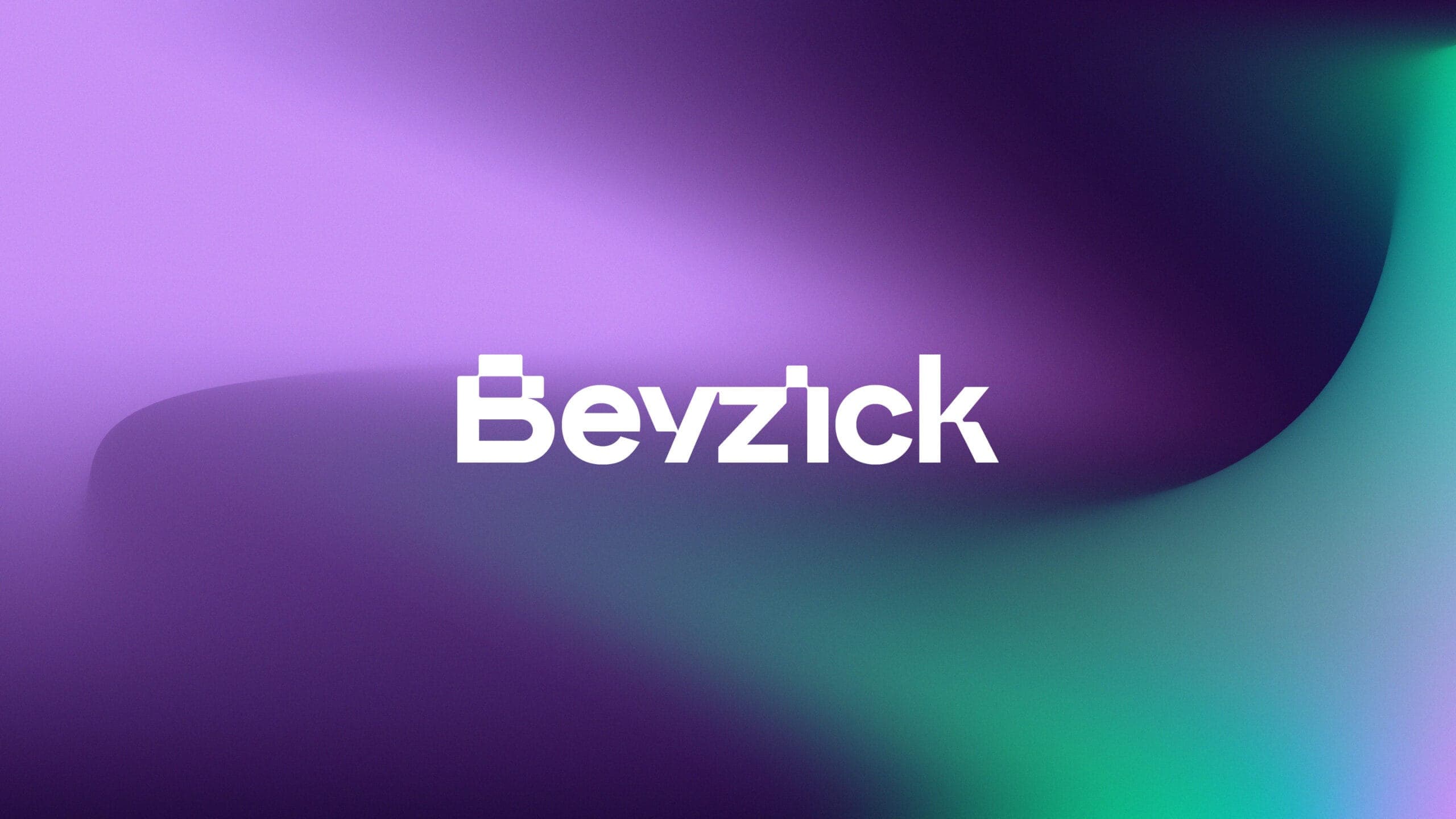 Brand identity design for Beyzick, featuring a bold white logo centered on a fluid gradient background of purple, teal, and blue, symbolizing modernity, creativity, and innovation.