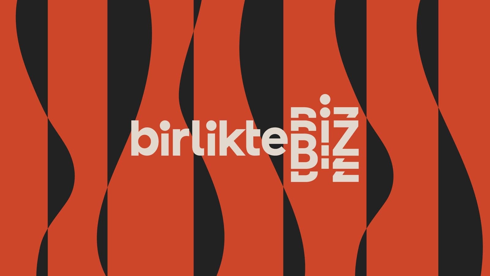 A frame from Eczacıbaşı's 'Birlikte Biz' campaign on inclusivity, featuring the text 'birlikte BİZ' in bold white typography against a wavy red and black patterned background, symbolizing unity and diversity.